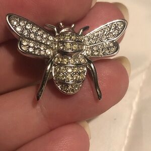 Swarovski Yellow And Clear Crystal Bumble Bee Pin Silver Tone